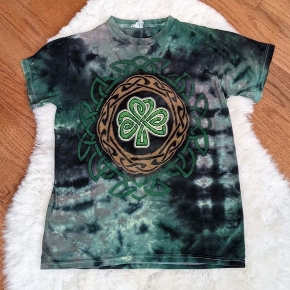 VINTAGE tie dye Irish Celtic tee t-shirt Green St. Patrick's day crew neck small - Picture 2 of 7